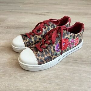 Brighton Leather Spots Sneakers Leopard printed Floral Embroidery Size 8.5